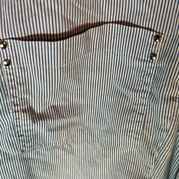 46-6 CROFT & BARROW white blue striped long sleeve half zip pull over top L - Picture 5 of 9